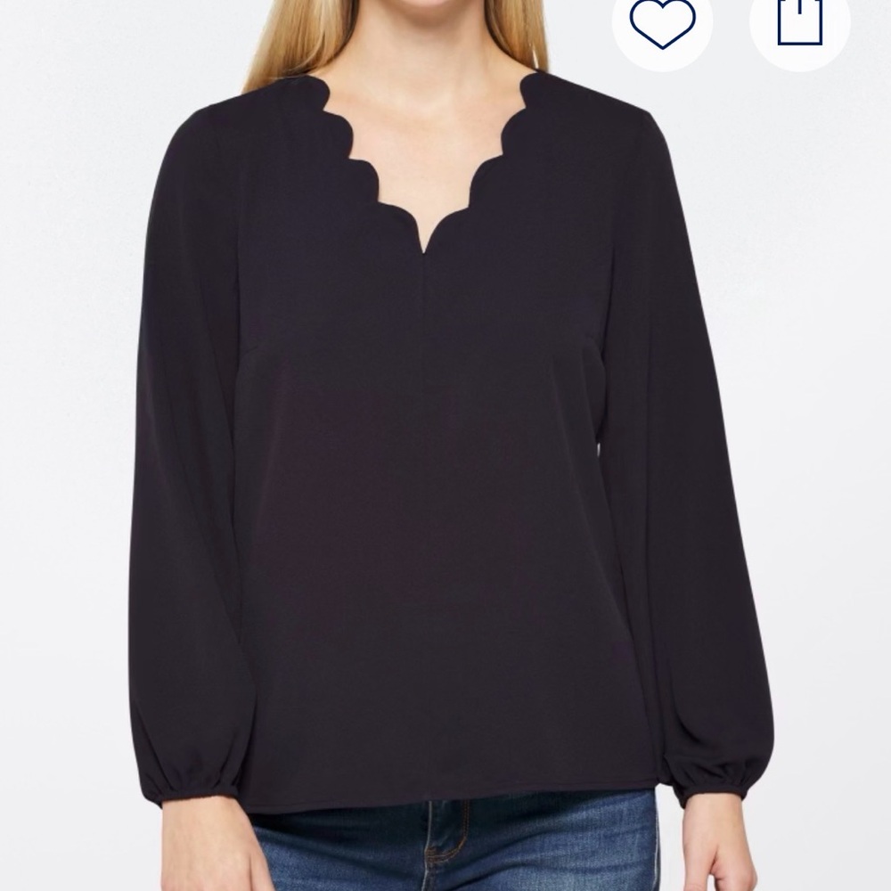 41 Hawthorn Black Scallop V-Neck Long Sleeve Blouse